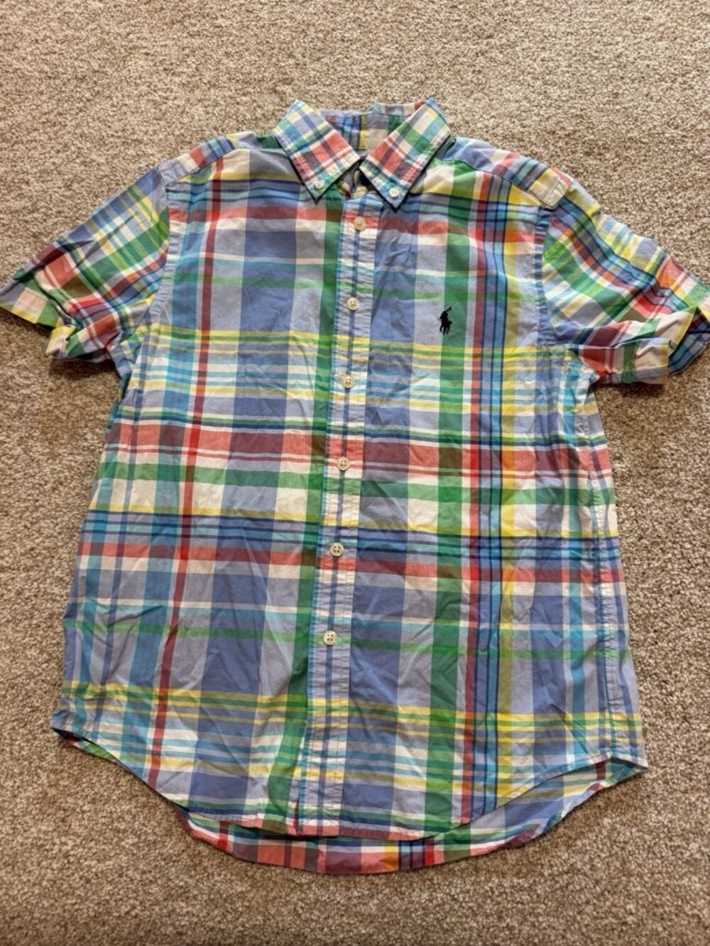 Polo Ralph Lauren Youth Spring Multi Plaid Short Sleeve Button Up Shirt M 10-12